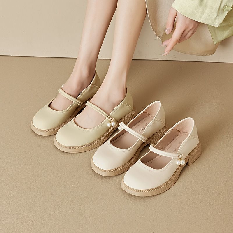 DUSTO/大东玛丽珍女鞋2024秋冬新款甜美珍珠细带粗跟浅口单鞋1701