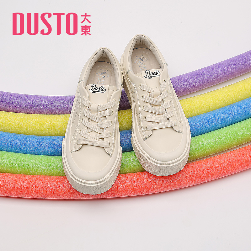 DUSTO/大东时尚板鞋女春季新款休闲风中跟平底小白鞋女鞋C0696