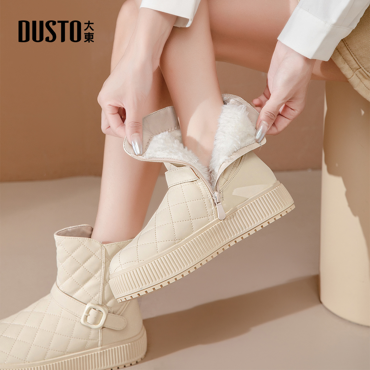 大东女鞋2025冬季时尚百搭外穿雪地靴加绒加厚保暖抗寒棉鞋子1231