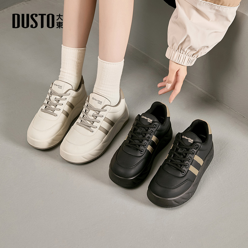 大东女鞋2025秋季爆款时尚网红款休闲鞋女厚底复古系带小白鞋5063