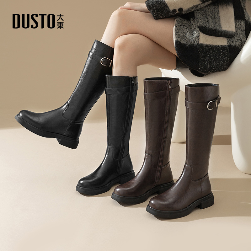 大东靴子2025秋冬新款加绒厚底增高显瘦不过膝时装骑士靴女0650