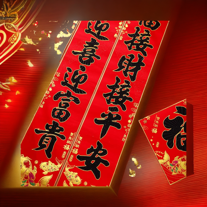 2024龙年新春新年植绒洒金粉对联春联家用防盗门贴门对农龙年对联