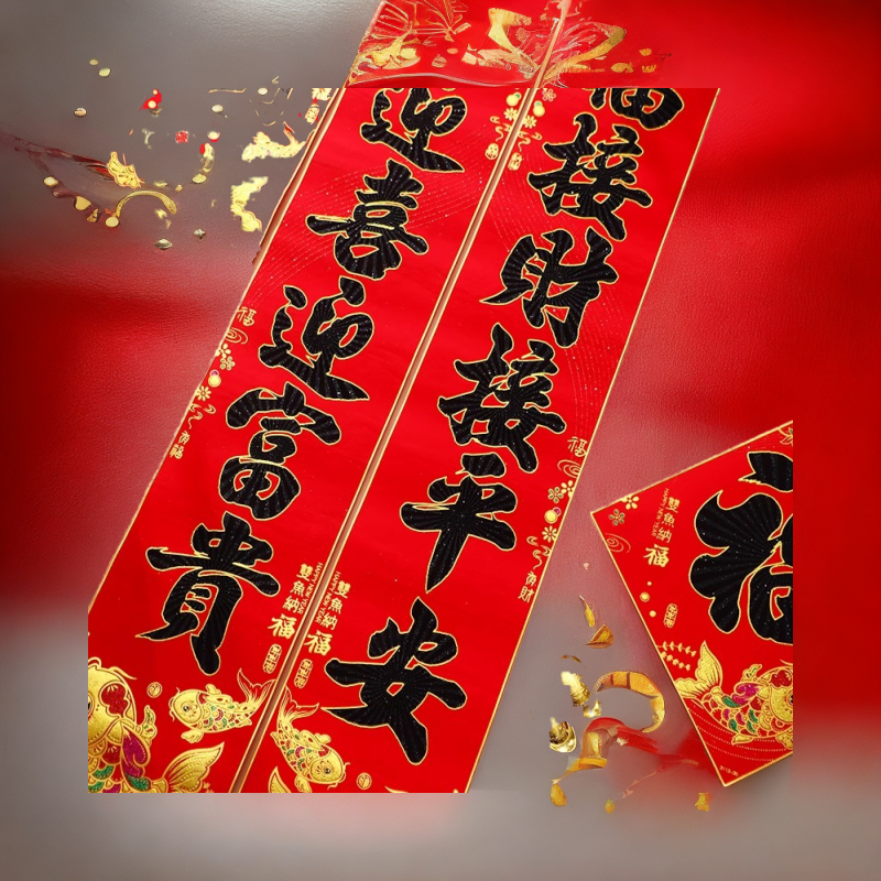 2024龙年新春新年植绒洒金粉对联春联家用防盗门贴门新年装饰挂件