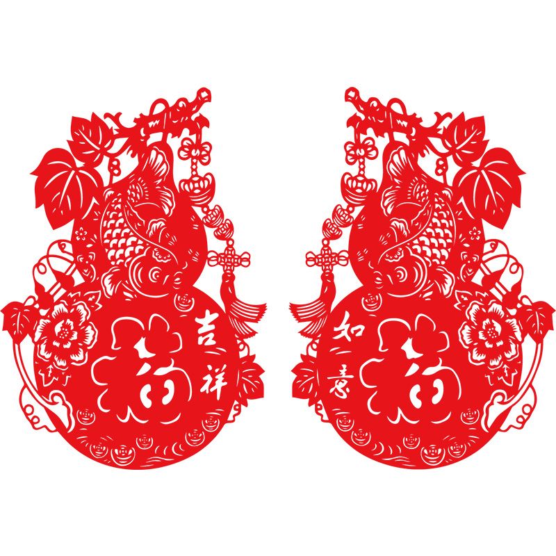 福字剪纸窗花植绒布镂空玻璃门贴纸乔迁新家过年春节年画年年有余
