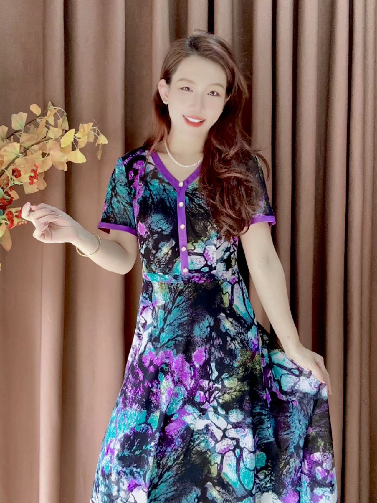 S 1209#优雅气质妈妈装连衣裙