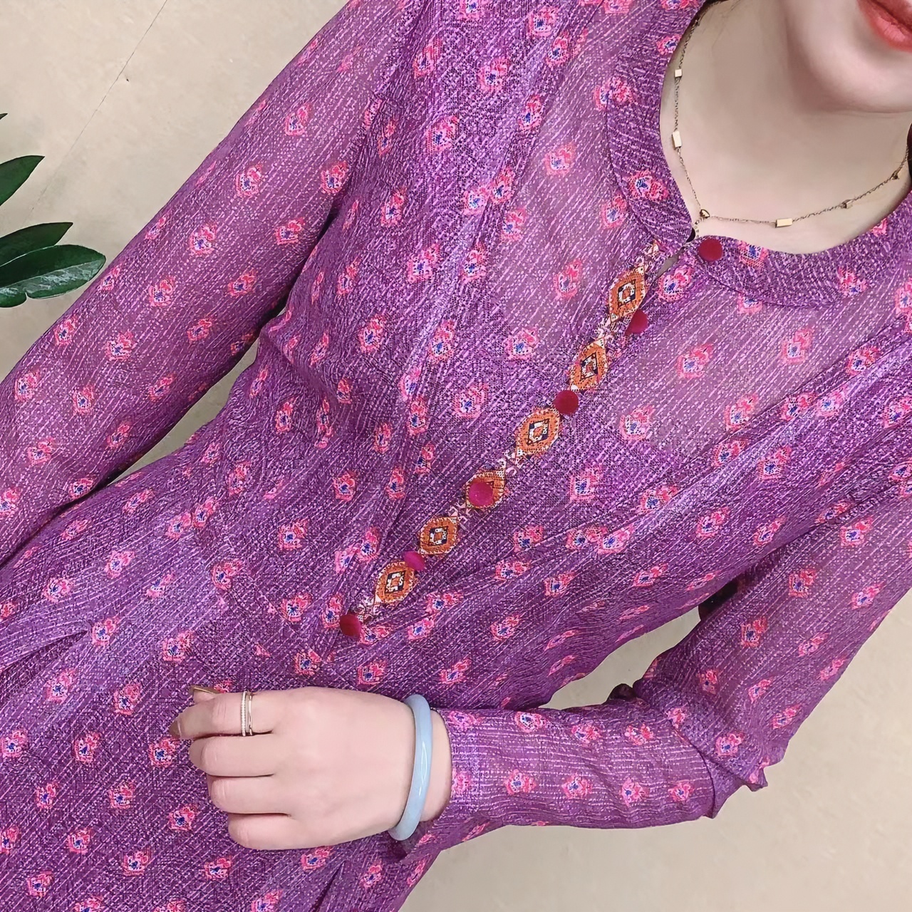 938#长袖女士修身印花高贵夫人洋气时尚碎花妈妈装连衣裙长裙