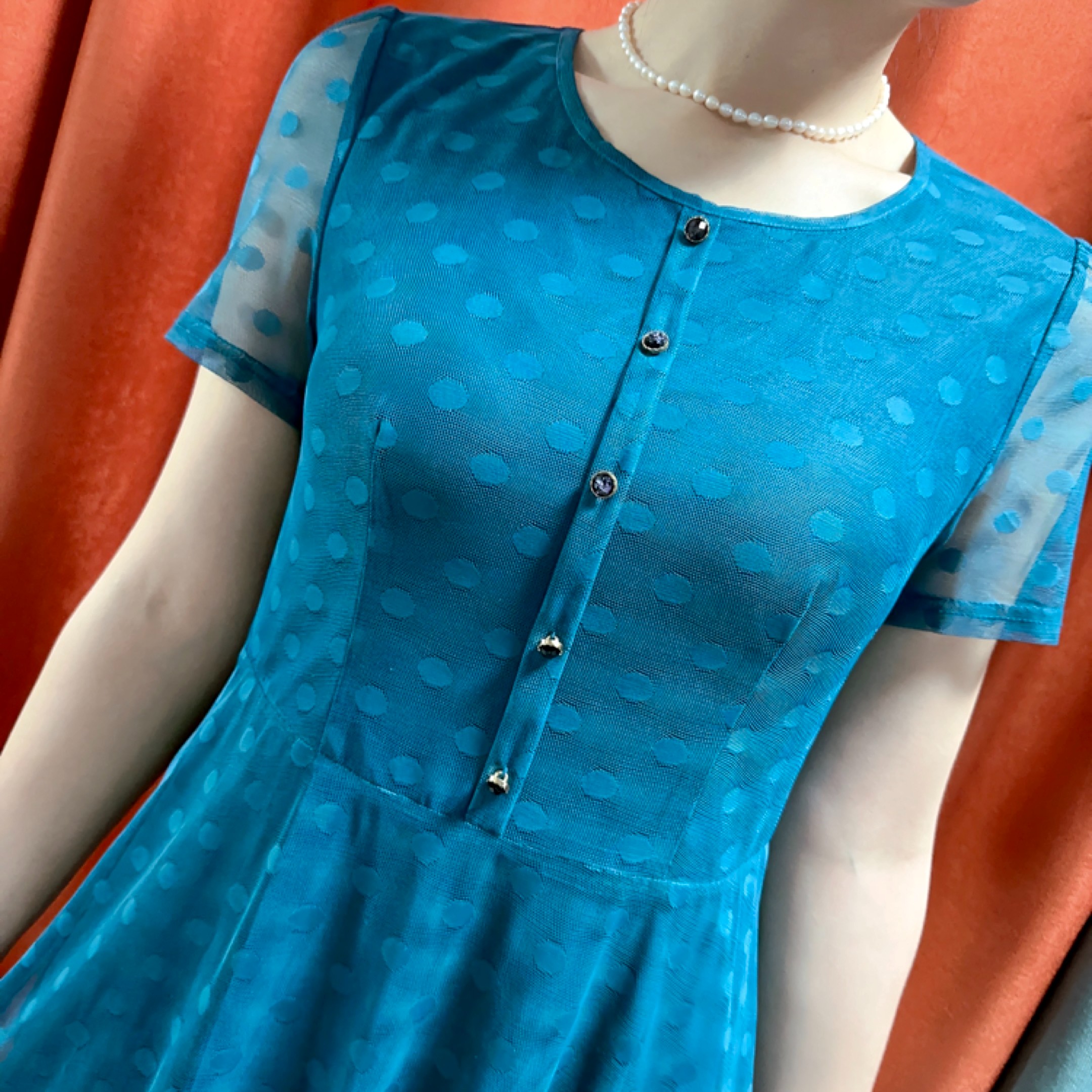 1039#夏季气质时尚优雅减龄波点圆领显瘦中长款半袖妈妈装连衣裙