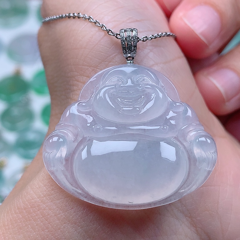 缅甸天然A货翡翠18k金镶嵌纯白冰大佛公（尺寸29.8*34*6.2）