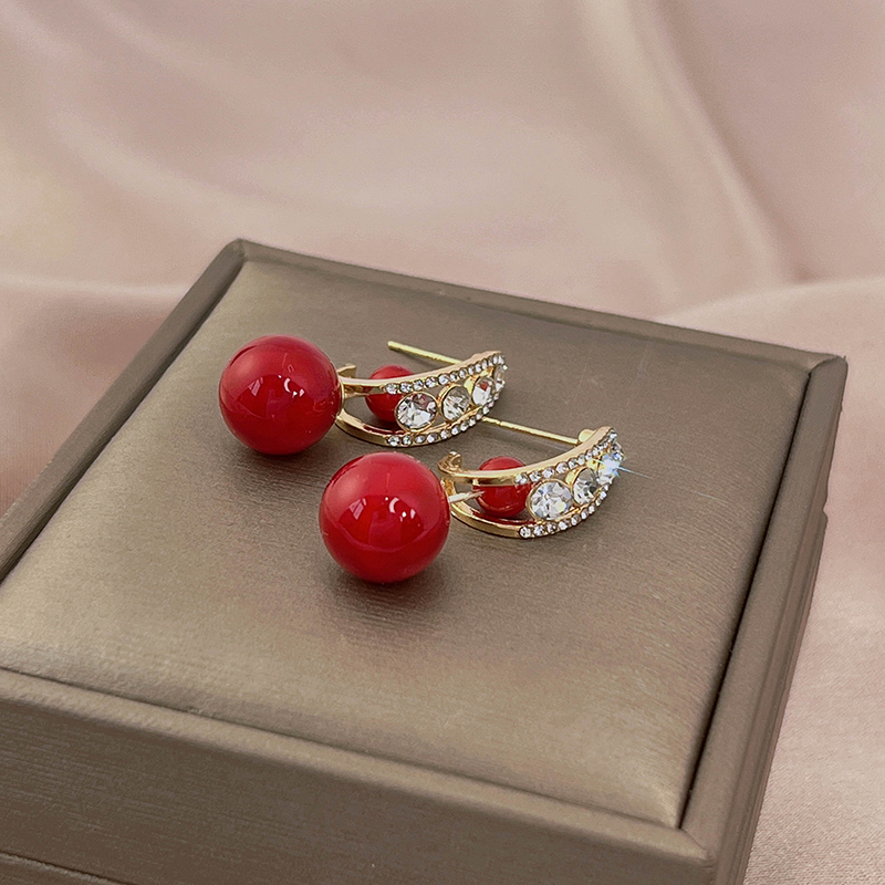 铜合金耳饰 气质轻奢时尚百搭红色小众简约精致N1479