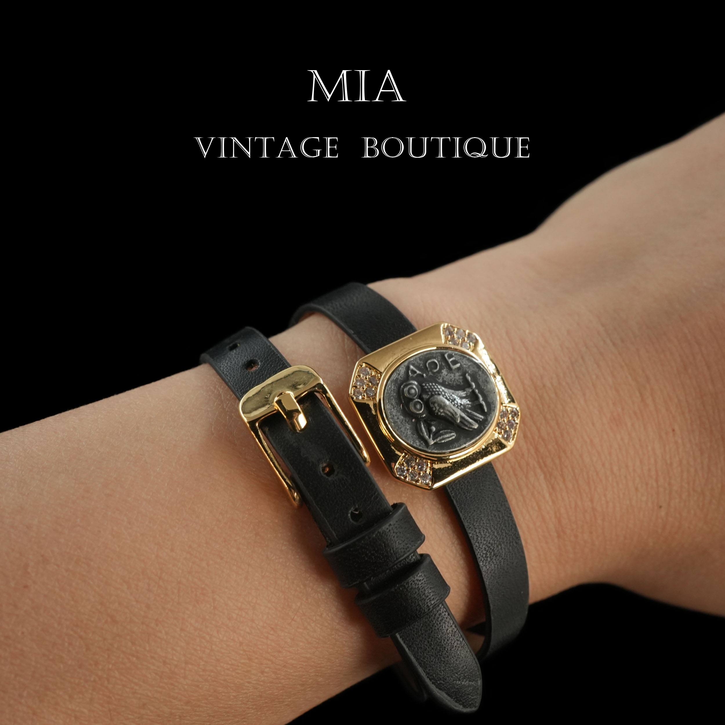 铜合金皮质手链 猫头鹰牛皮手环项圈古币中性风项链手链~8086