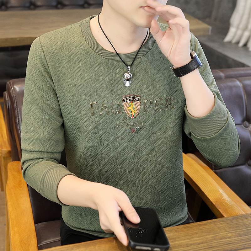 春秋新款圆领男士卫衣长袖卫衣男打底衫字母刺绣青少年卫衣潮