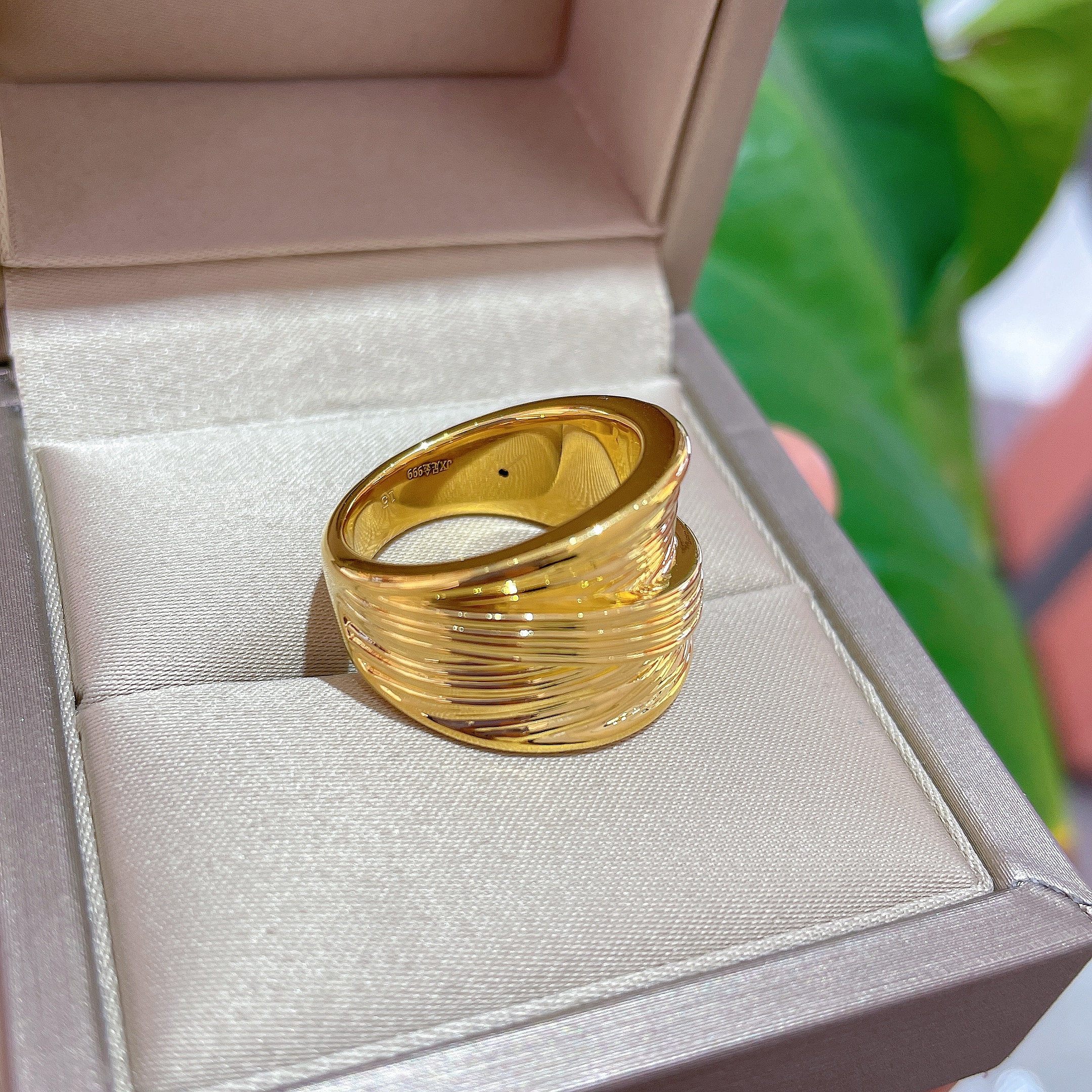 7436  足金戒指5D无氢工艺 拉丝宽版女戒大方百搭金戒指 送朋友