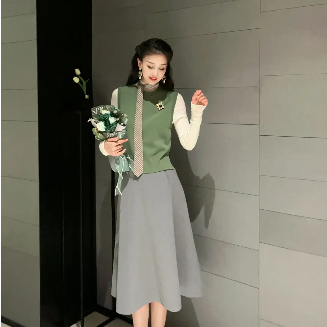 法式气质通勤高腰中长款A字半裙伞裙1200336-4233411-001