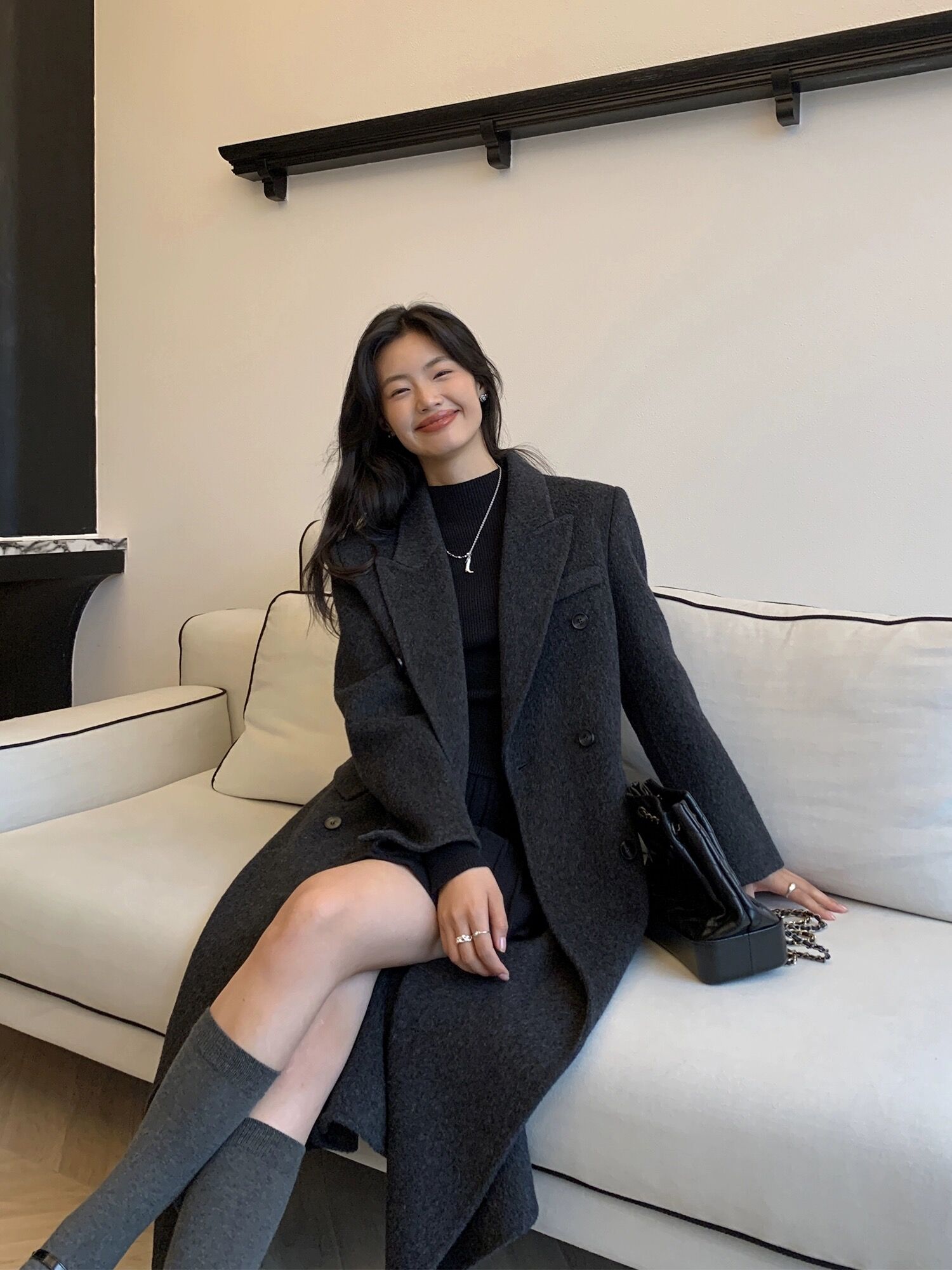 崇义轩韩版秋冬百搭中长款双面羊毛大衣秋冬宽松时尚加厚外套女