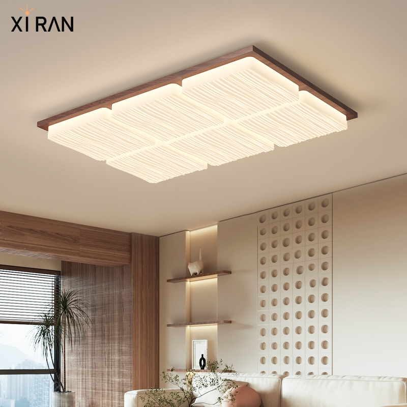 胡桃木色客厅吸顶灯新中式简约卧室中古灯全光谱护眼全屋套餐灯具