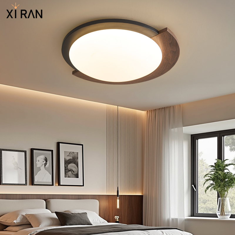 日式极简卧室吸顶灯中古风胡桃木色侘寂创意全光谱书房主卧房间灯