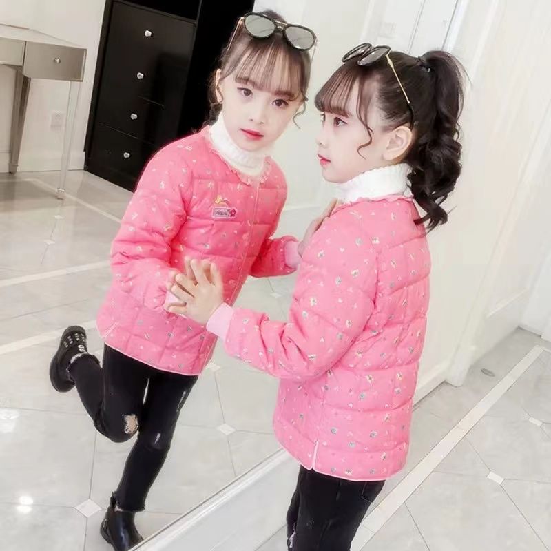 2023时尚中大童羽绒棉花边女童内外穿内胆防寒棉服外套花女