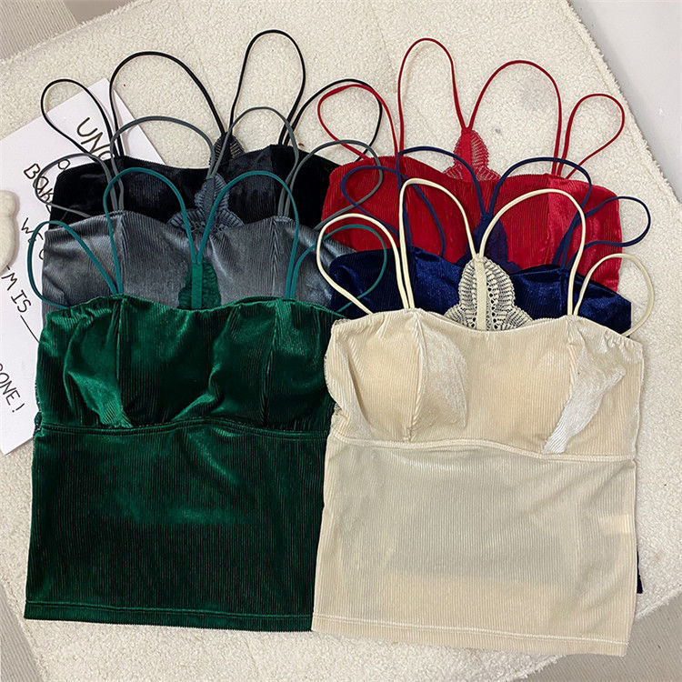 丝绒带胸垫小吊带背心女内搭春季美背外穿打底辣妹独特别致上衣潮