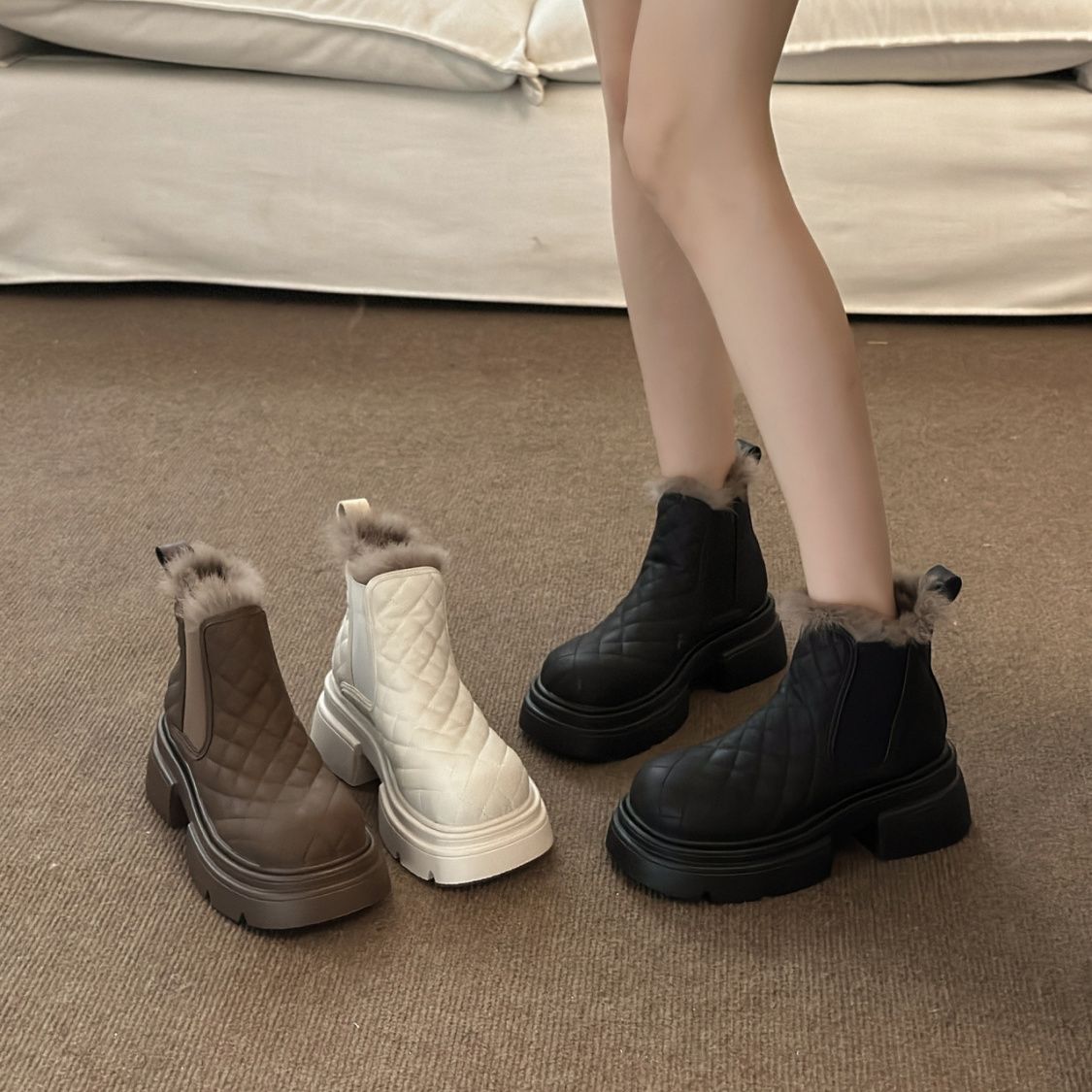 厚底粗跟松糕马丁雪地靴子女冬季加绒加厚保暖2023新款小短靴棉鞋