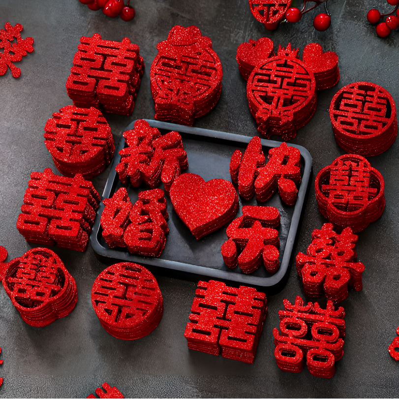 聚缘诚博结婚手抛迷你金葱小喜字婚房布置果盘抛洒婚礼装饰手抛喜