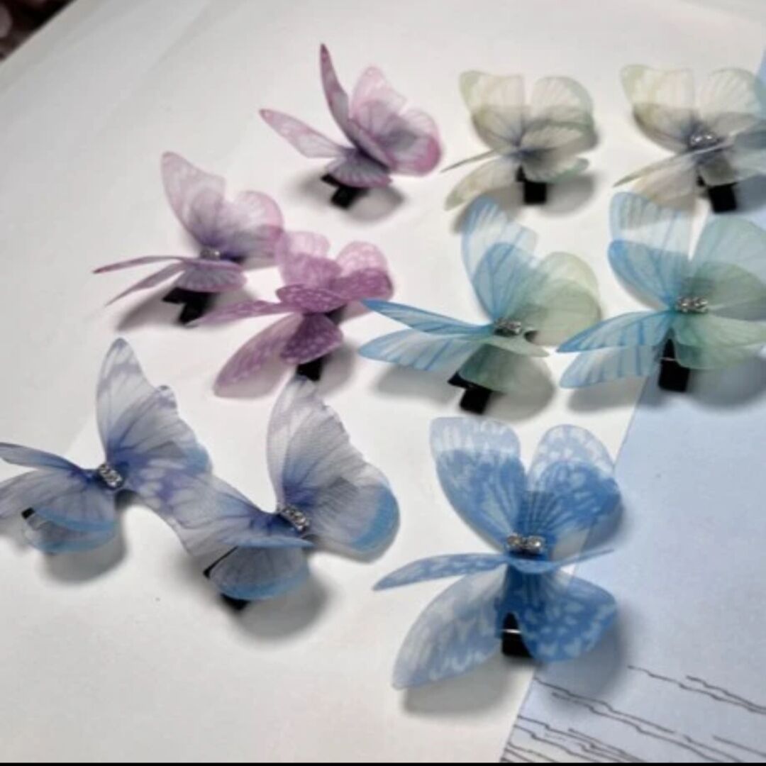 10只装绢纱小蝴蝶发夹汉服古风头花立体仿真边夹只此青绿头发饰女