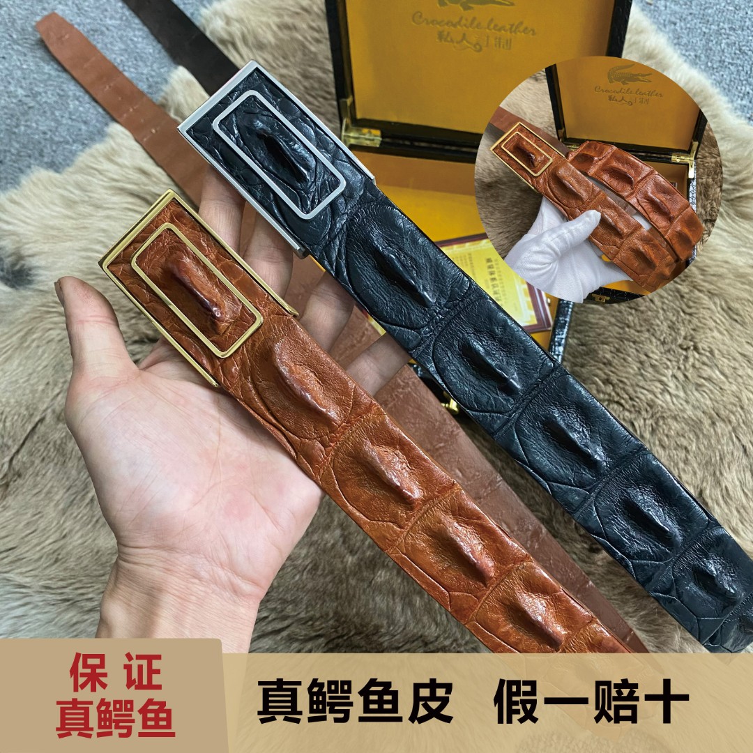 鳄鱼皮原汁原味皮带男士时尚百搭复古扣眼腰带
