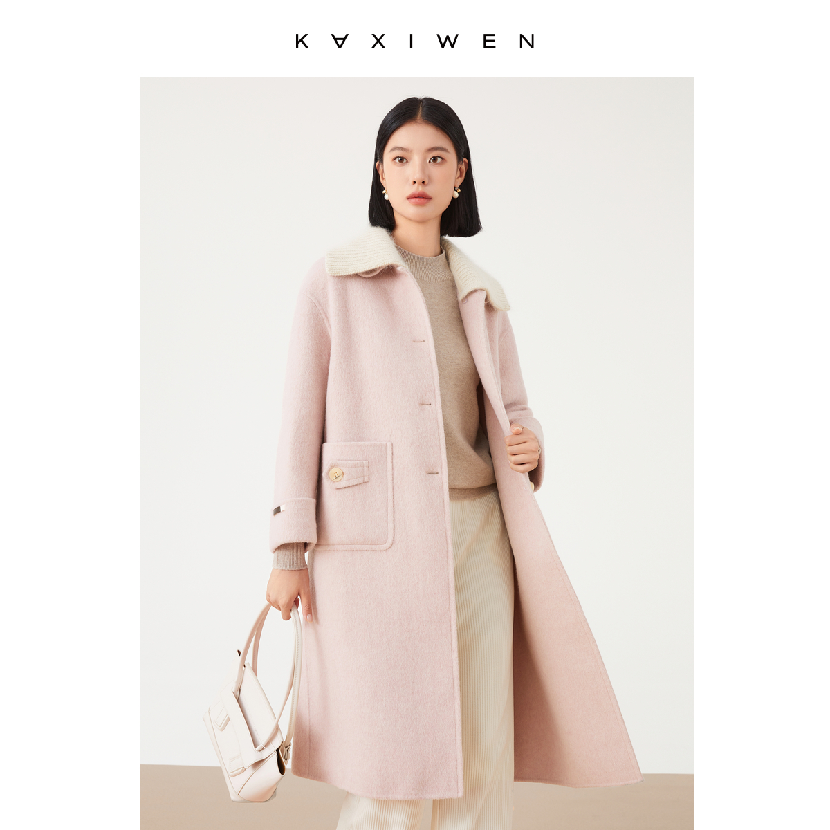 【达人专属】长毛针织大翻领双面呢大衣D09CDS9650