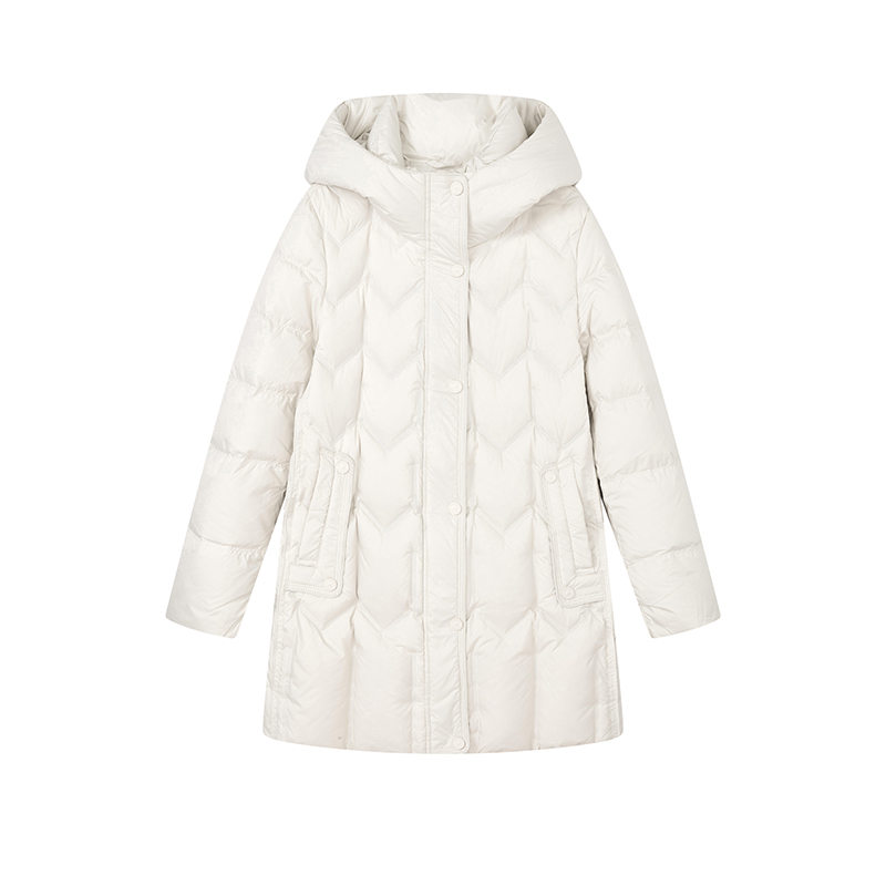 【诗语推荐】气质简约白鸭绒白色轻盈蓬松连帽外套女D10BYN9707
