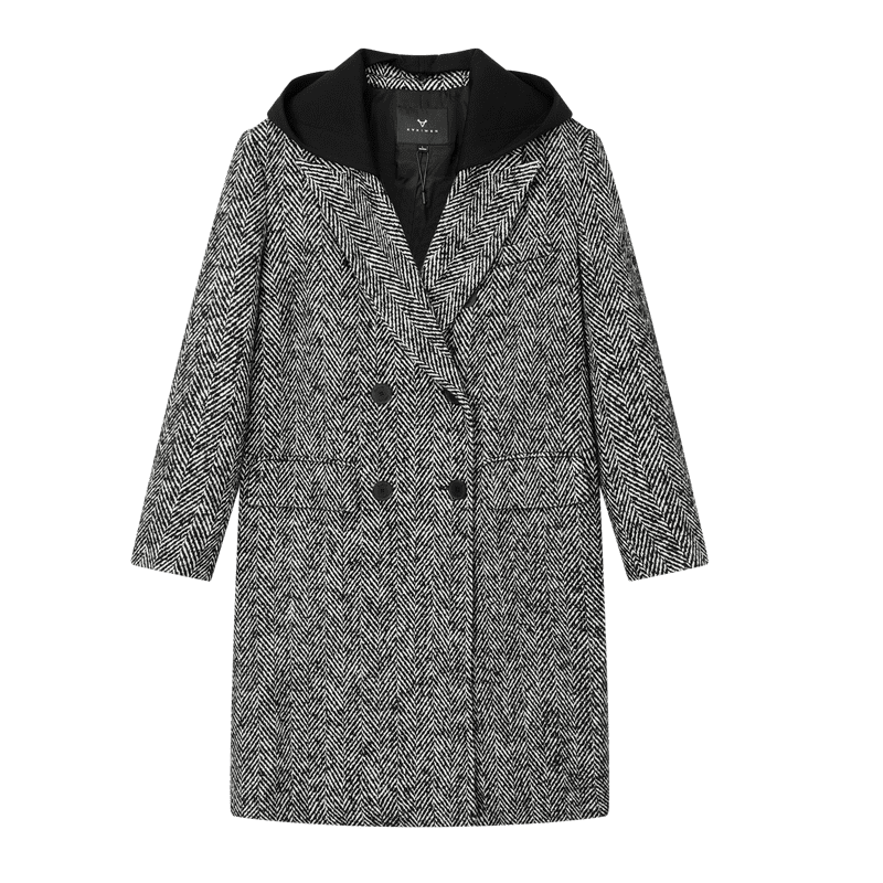 【许半夏推荐】复古廓形假两件大衣时尚潮流毛呢外套X10BDS8046