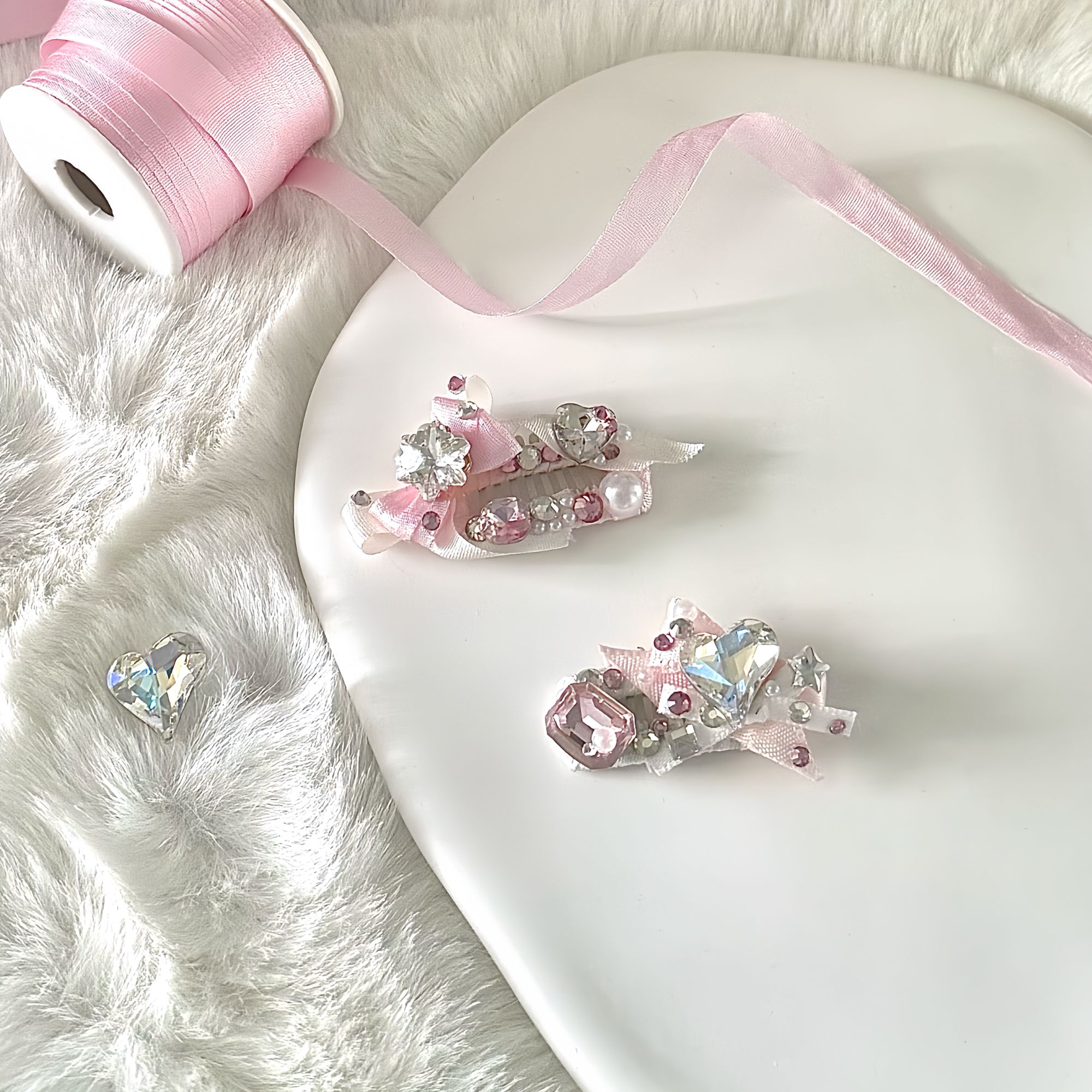 粉色系马尔济斯约克夏宠物狗狗发夹迷你比熊配饰泰迪头饰甩不掉