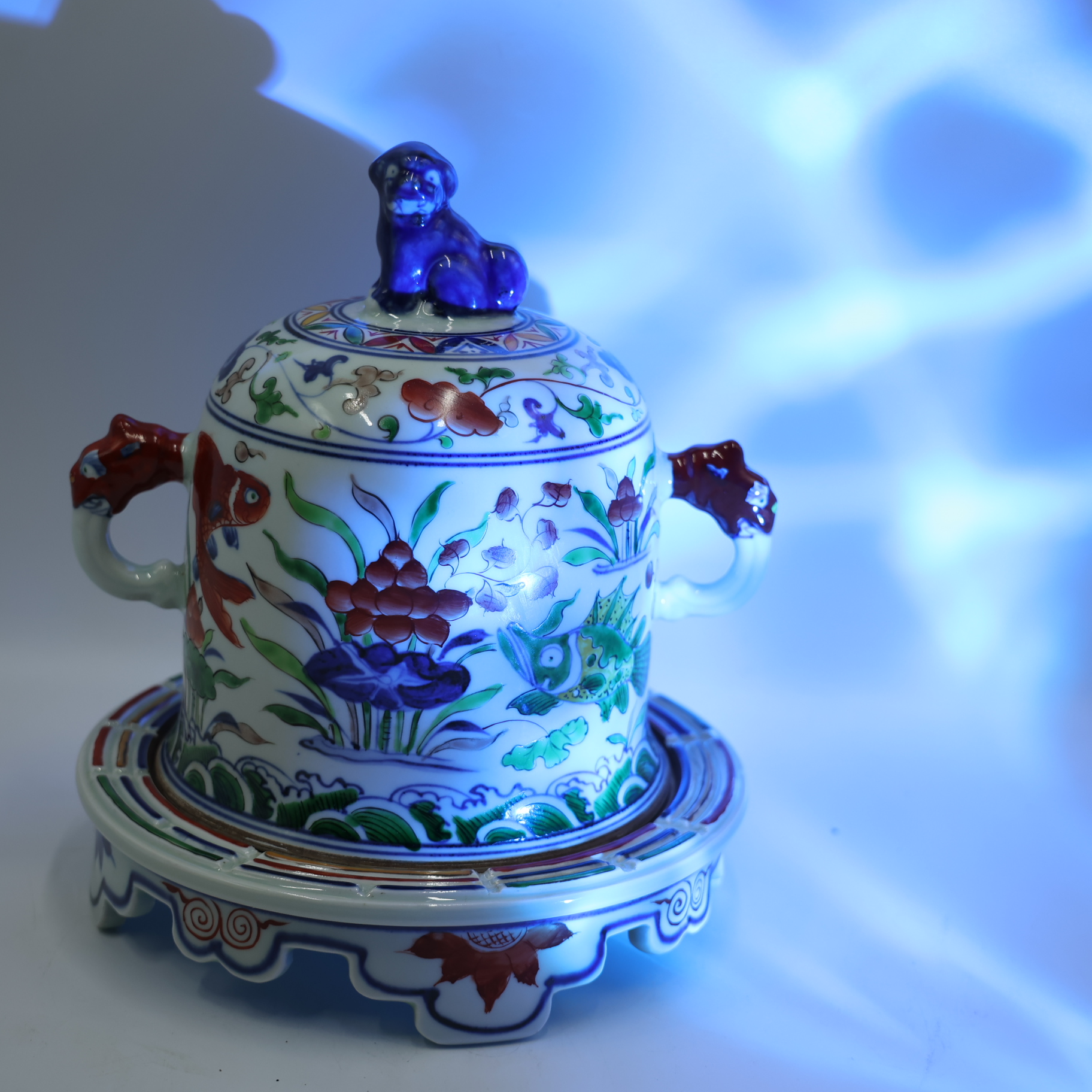 手绘中式五彩高端香炉瓷器摆件传统
