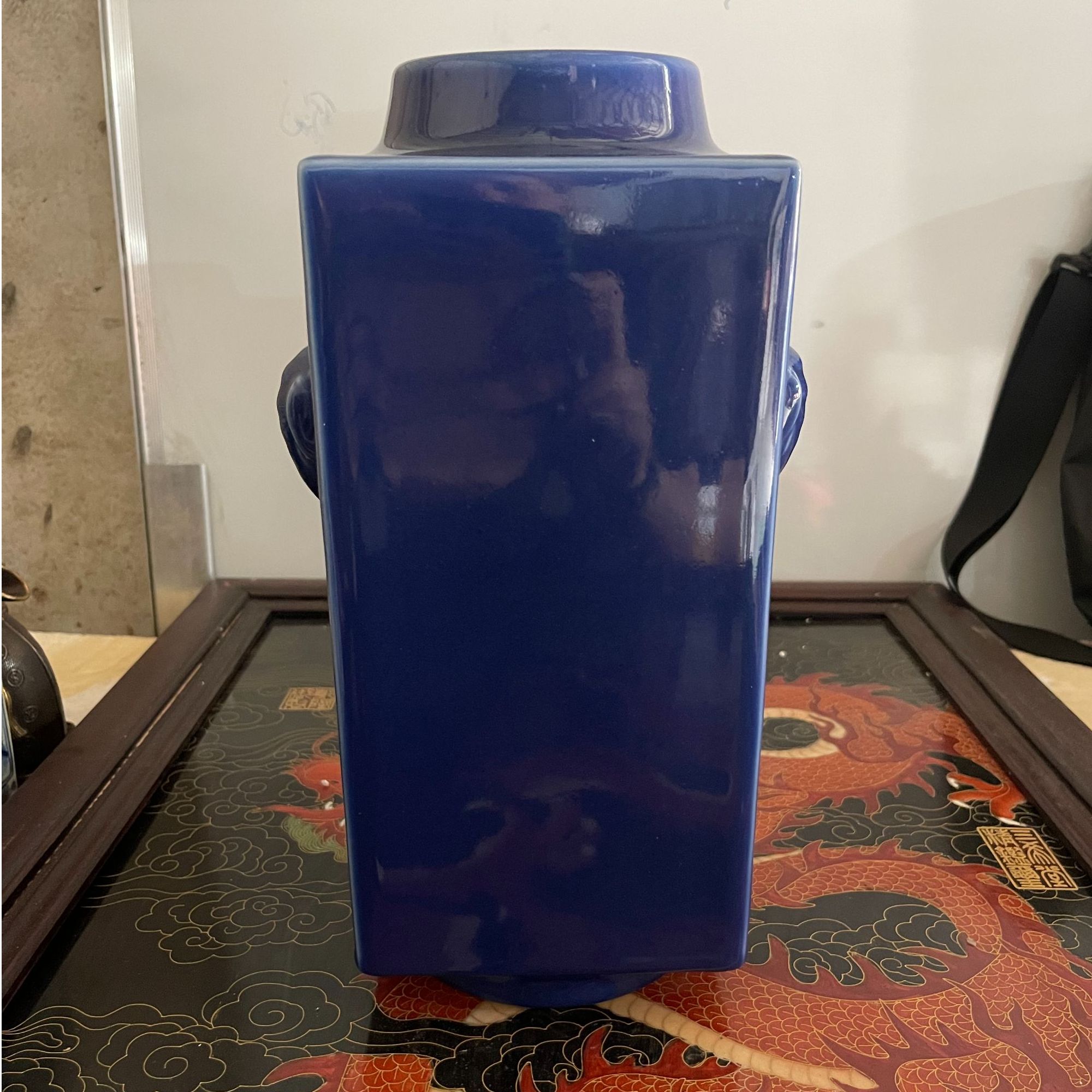 祭蓝釉方瓶摆件高端瓷器礼品手工陶瓷精美复古