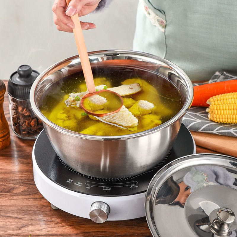 加高加厚厨房带盖盆304不锈钢盆家用圆形和面盆特厚带盖不锈钢盆