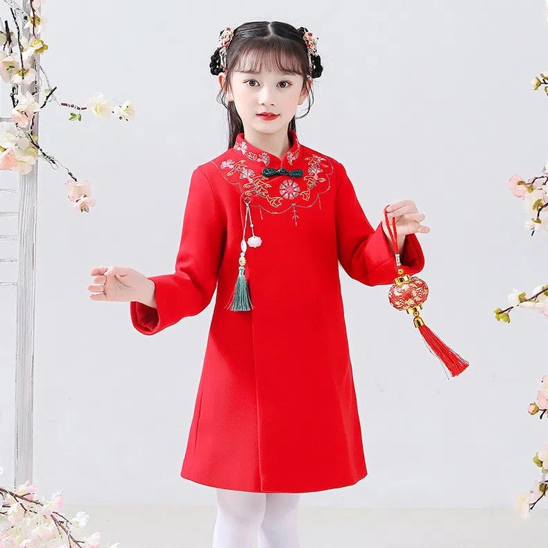 儿童中国风外套女童唐装汉服冬季加厚过年小女孩拜年服宝宝新年装
