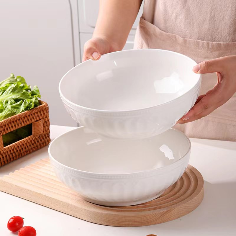 9英寸浮雕汤碗陶瓷釉下彩餐具可进微波炉洗碗机