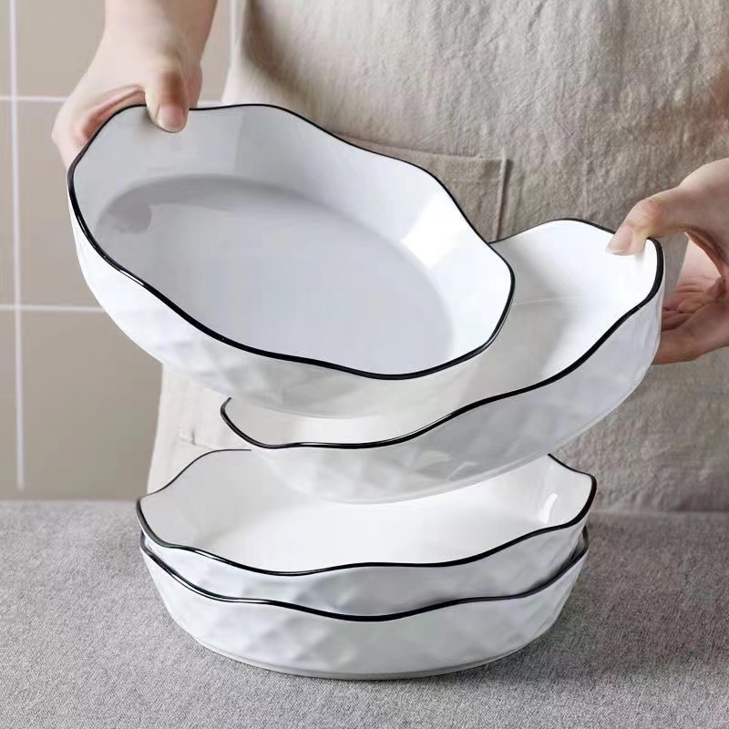 北欧深盘菜盘创意陶瓷菜碟餐具网红简约家用盘子加厚早餐盘水果盘