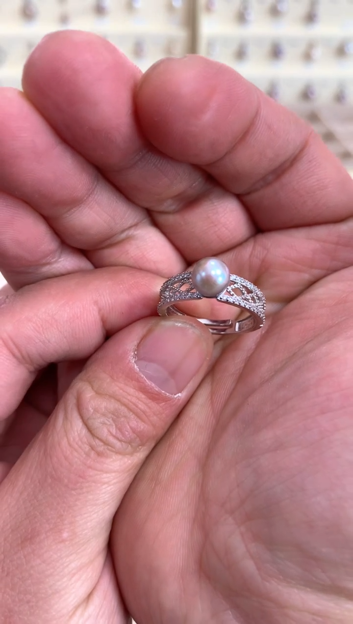 【闪购商品】海水珍珠H银S925镶嵌灰珠戒指