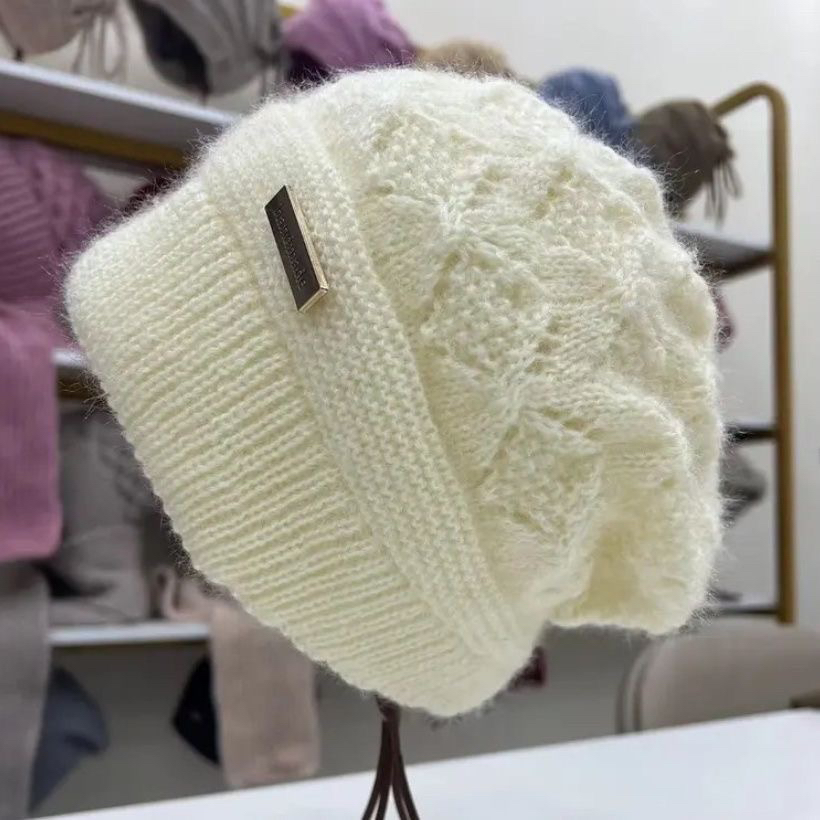 冬季新款针织女松鼠绒双层加厚保暖帽时尚百搭堆堆帽蝴蝶纹蓓蕾帽