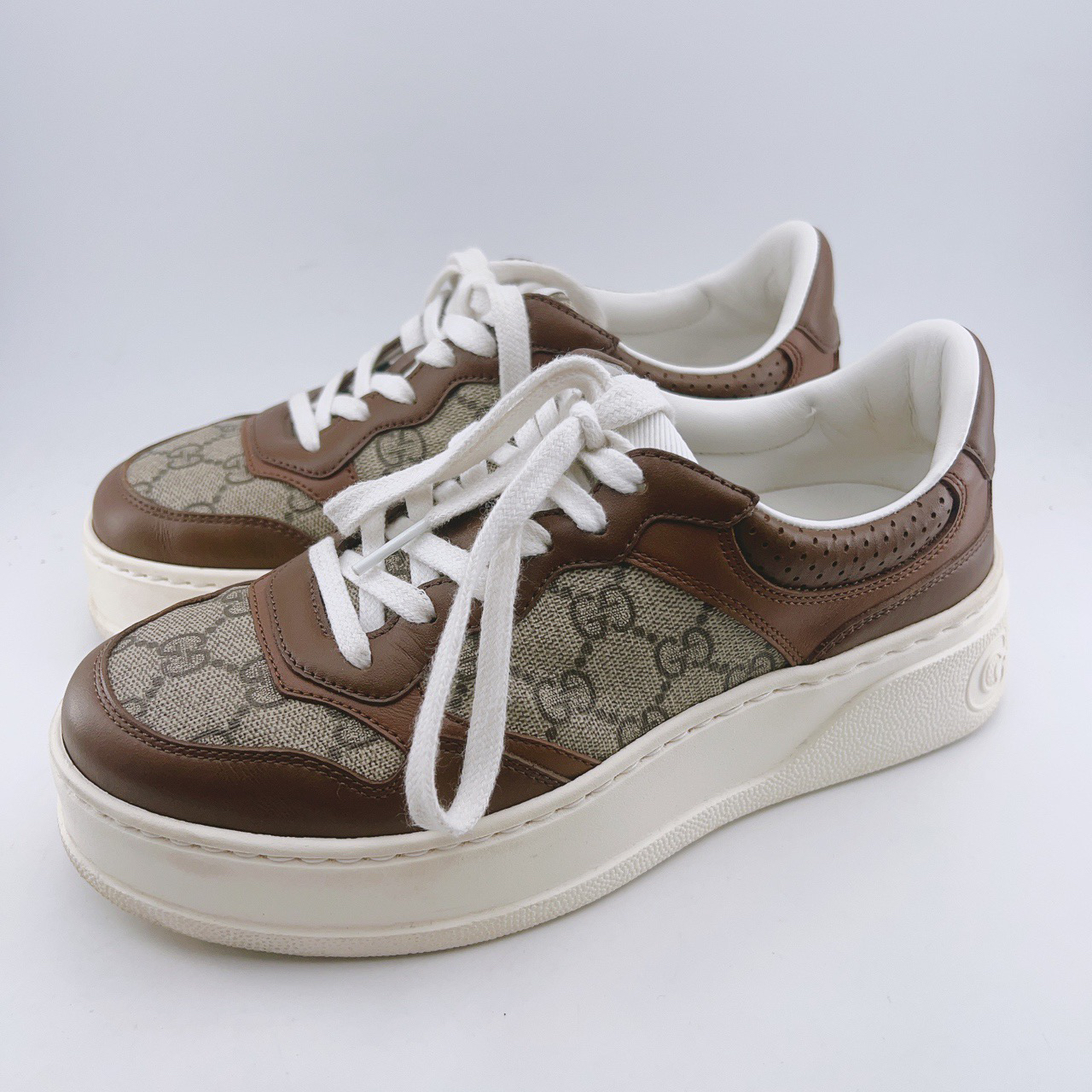 95新 GUCCI/古驰 37.5码/咖色满印chunky饼干鞋