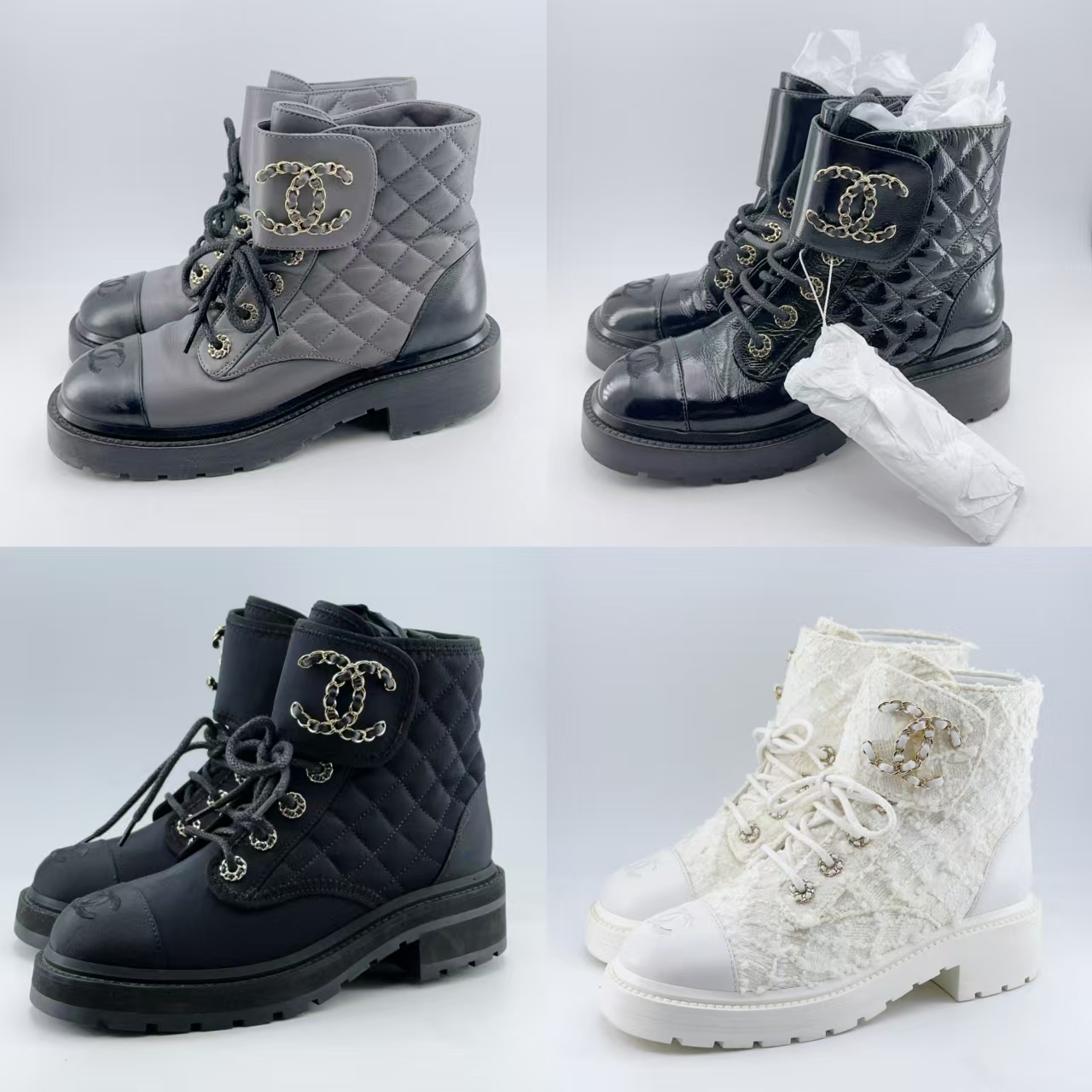 95新 Chanel/香奈儿 36-37.5码/98-99新/皮穿链双C大logo马丁靴