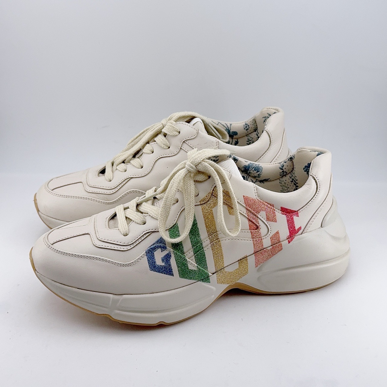 95新 GUCCI/古驰 35.5码-37.5码/彩虹闪粉印花老爹鞋