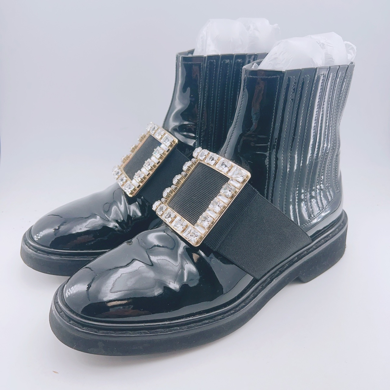 99新 Roger Vivier/罗杰·维威耶 36码-38码/方钻黑色漆皮切尔西靴