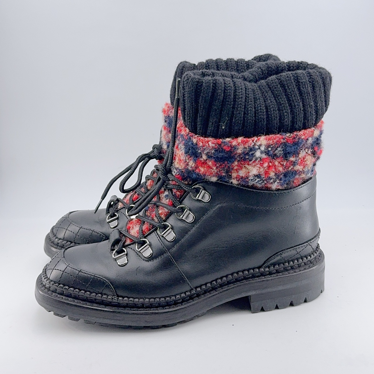 95新 Chanel/香奈儿 36码/黑色编织马丁靴