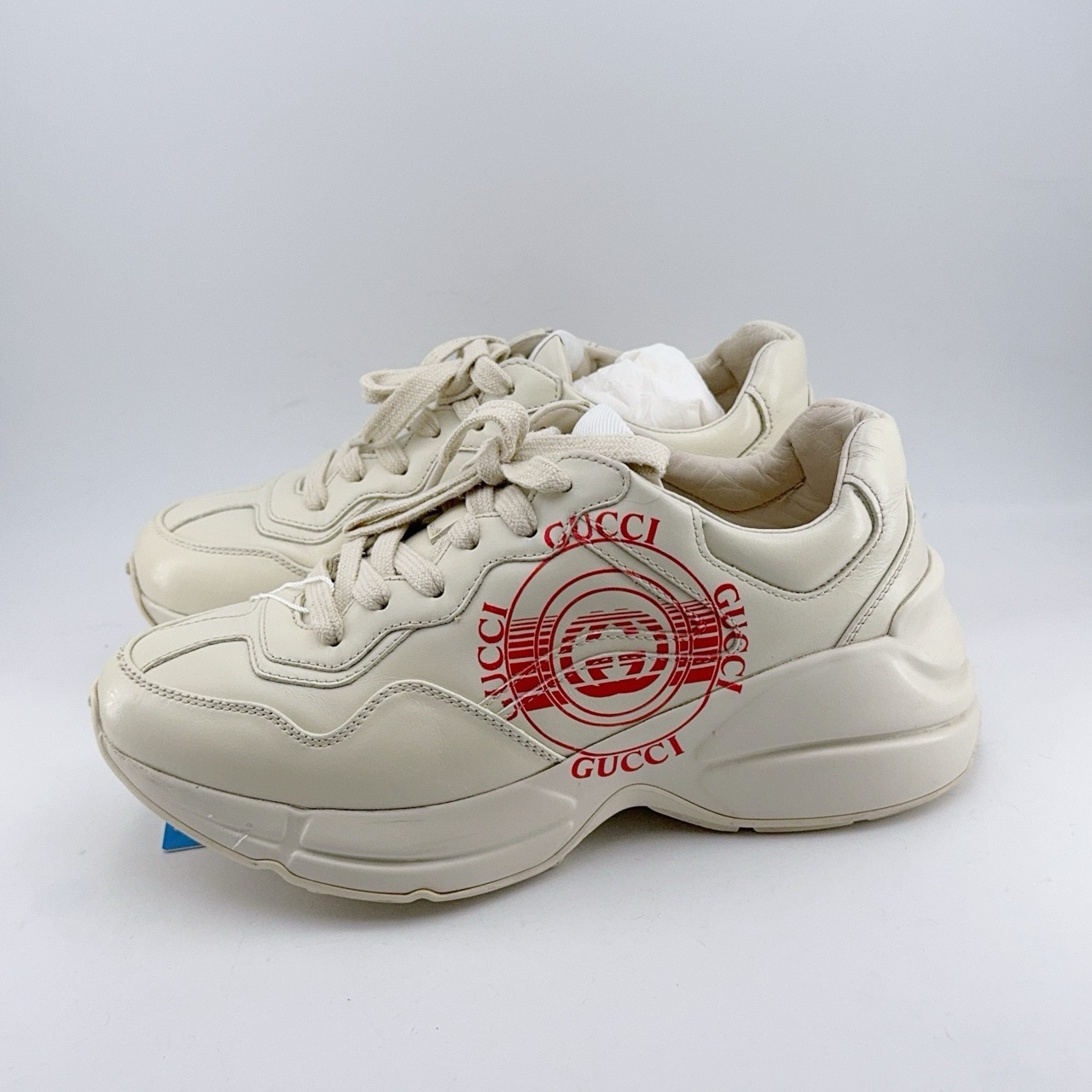 95新 GUCCI/古驰 36.5码/98新/logo唱片米白色老爹鞋/mj02232