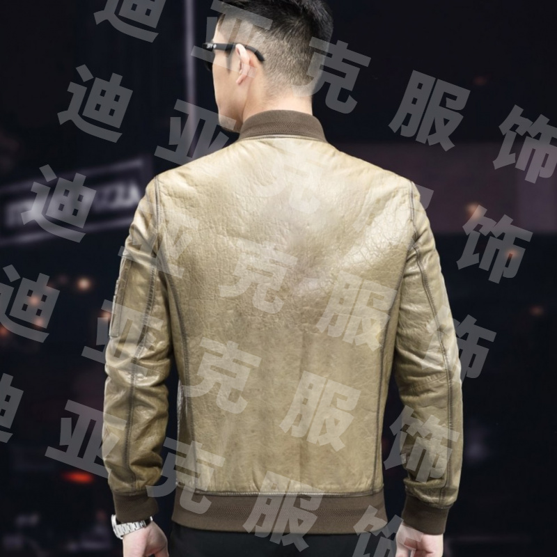 背空 油蜡绵羊皮棒球服真皮皮衣单装皮羽绒服绣花男士外套夹克