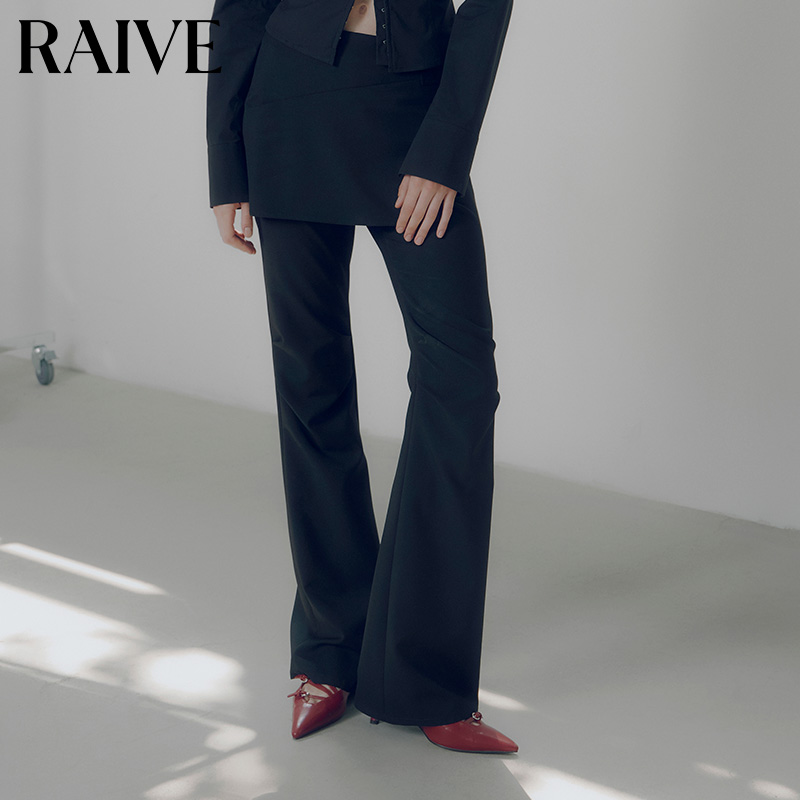 【RAIVE】2025春夏新款休闲裤子窄版微喇裙裤修身假两件长裤
