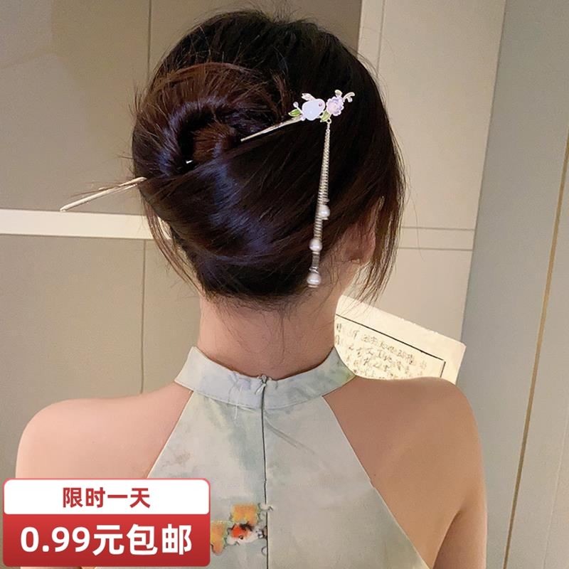 玉兔流苏步摇发簪 新中式古风汉服盘发簪子气质头饰