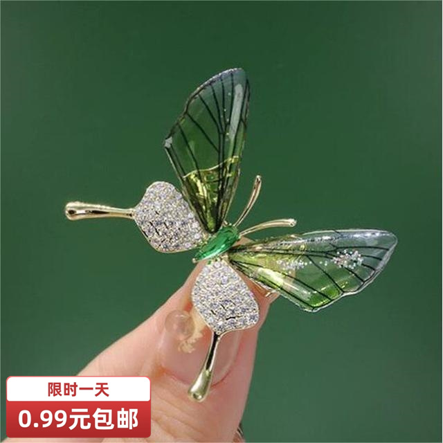 锌合金羽毛胸针 爆款精致蝴蝶胸针百搭胸花女配饰亚克力透明翅膀