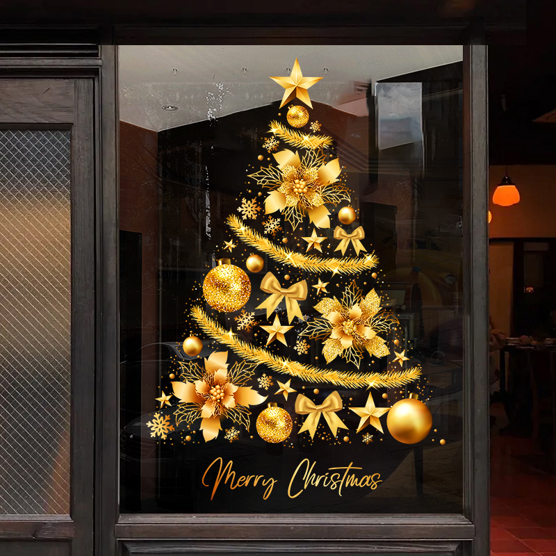 圣诞节装饰品圣诞树静电贴玻璃门贴纸场景布置橱窗贴画窗花贴窗户