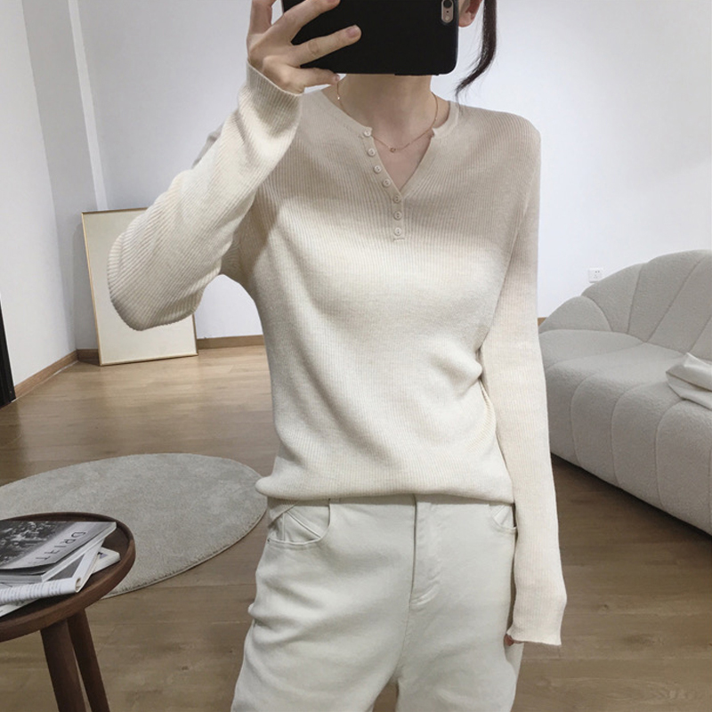 羊毛衫女显瘦百搭上衣时尚洋气长袖打底衫韩版套头针织衫纯色毛衣